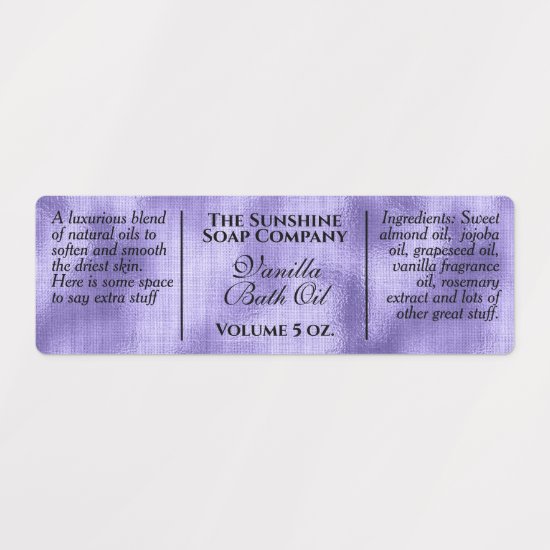 Waterproof vintage style purple foil cosmetics labels