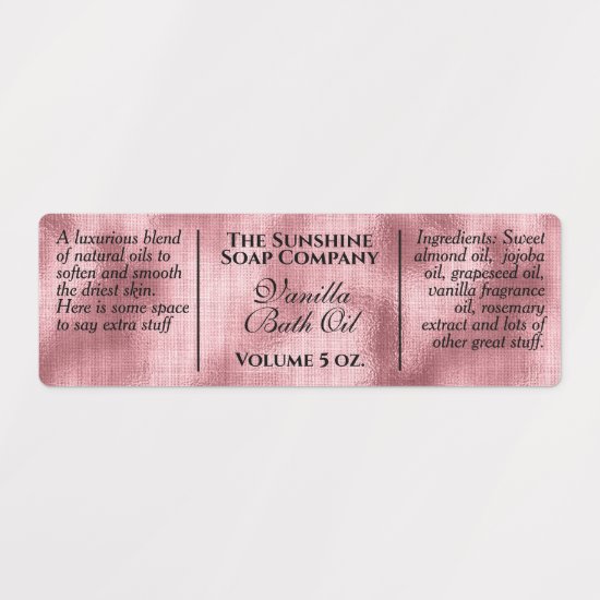Waterproof vintage style woven pink foil cosmetics labels