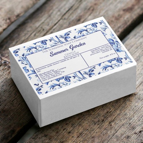 Waterproof White Blue Floral Soap Cosmetics Label