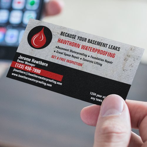 Waterproofing Company Red Business Card