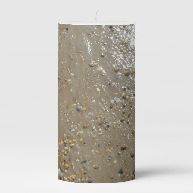 Water's Edge Stones Shells Beach Ocean Sand Summer Pillar Candle (Front)