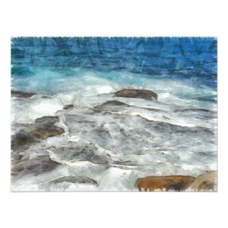Waters furiously covering rocks photo print