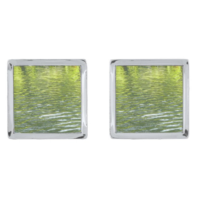 Waters of Oak Creek Yellow and Green Nature Photo Cufflinks (Front)