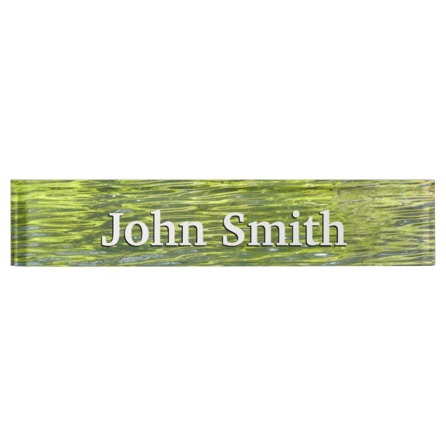 Waters of Oak Creek Yellow and Green Nature Photo Desk Name Plate (Front)