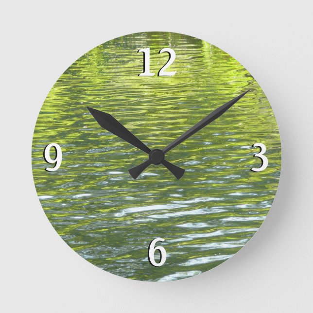 Waters of Oak Creek Yellow and Green Nature Photo Round Clock (Front)