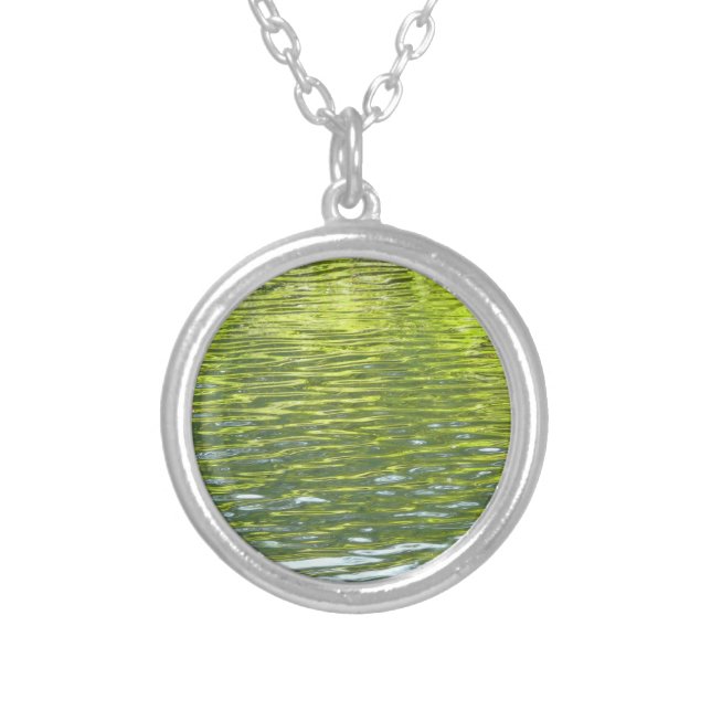 Waters of Oak Creek Yellow and Green Nature Photo Silver Plated Necklace (Front)