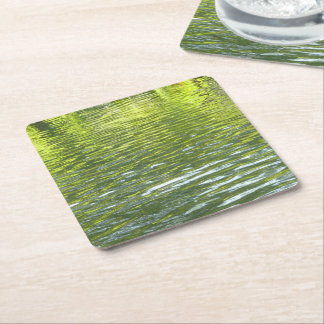 Waters of Oak Creek Yellow and Green Nature Photo Square Paper Coaster