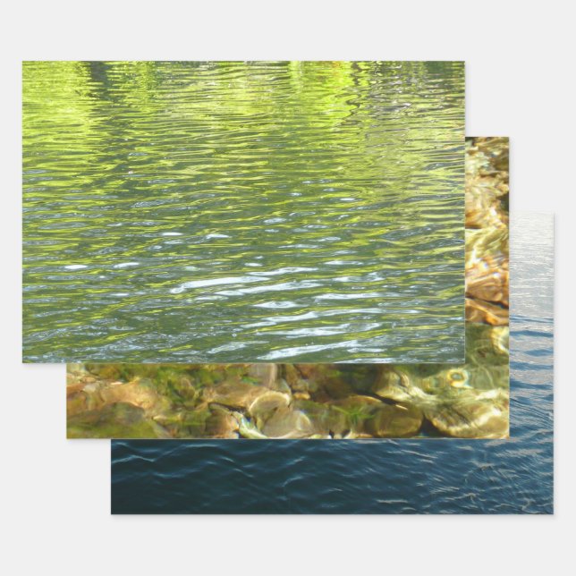 Waters of Oak Creek Yellow and Green Nature Photo Wrapping Paper Sheets (Set)