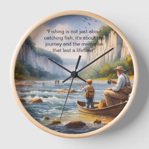 Waterscape Grandpa Son Fishing  Clock