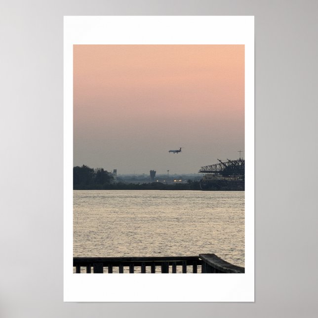 Waterscape Sunset with Airplane Poster (Front)