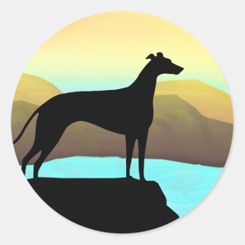 Waterside Greyhound Dog Landscape Classic Round Sticker