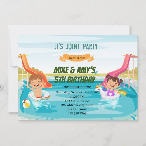 Watersilde boy girl kids joint party invitation