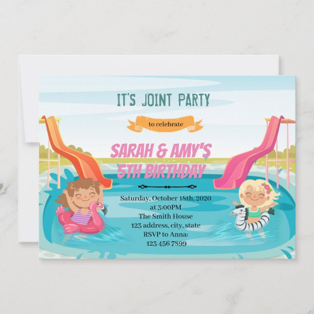 Watersilde girl joint party invitation (Front)
