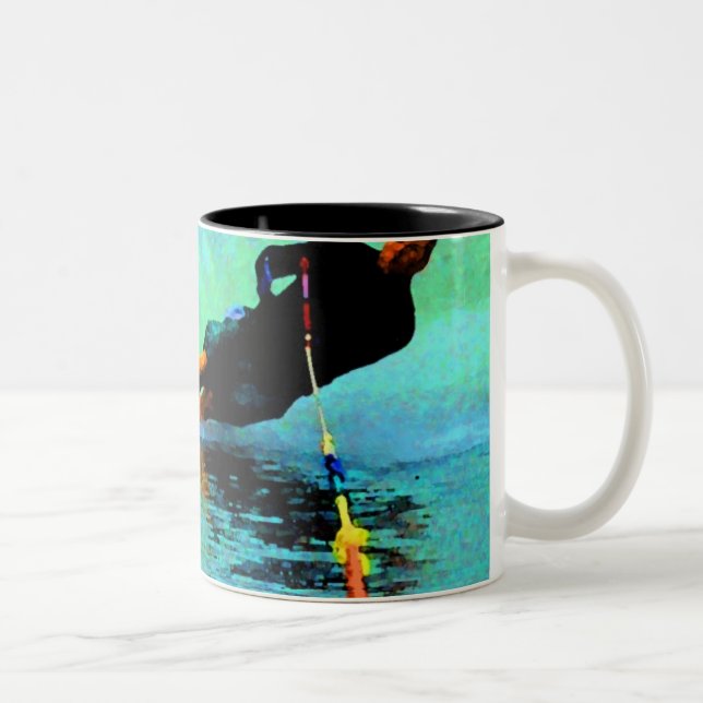 waterski slalom course, oh, buoy! Two-Tone coffee mug (Right)