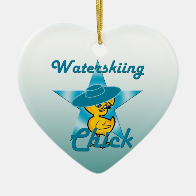 Waterskiing Chick #7 Ceramic Ornament (Front)