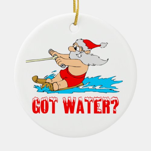 Waterskiing Santa Claus Ceramic Ornament