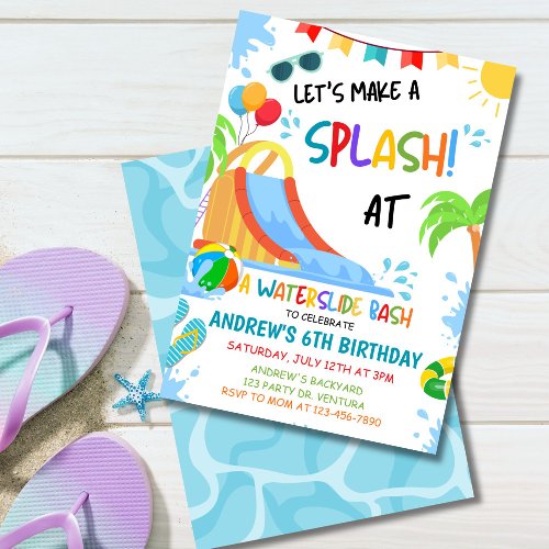 Waterslide Bash Birthday Invitation, Pool Party Invitation