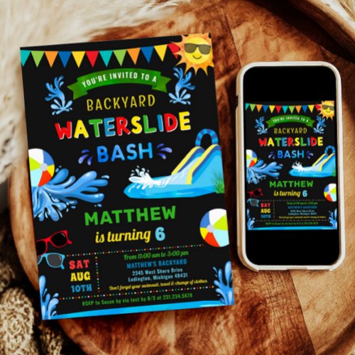 Waterslide Bash Summer Boy Birthday Party Invitation