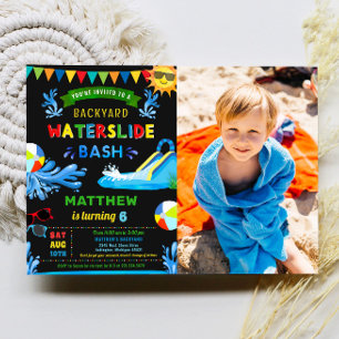 Waterslide Bash Summer Boy Birthday Party Photo Invitation