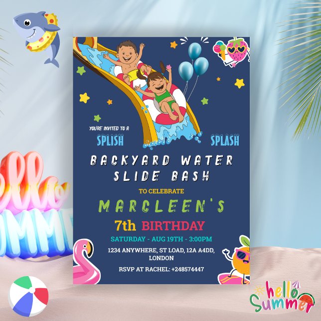 Waterslide Birthday Boy or Girl Splash Party blue Invitation (Creator Uploaded)