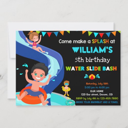 Waterslide birthday invitation Boy Pool party