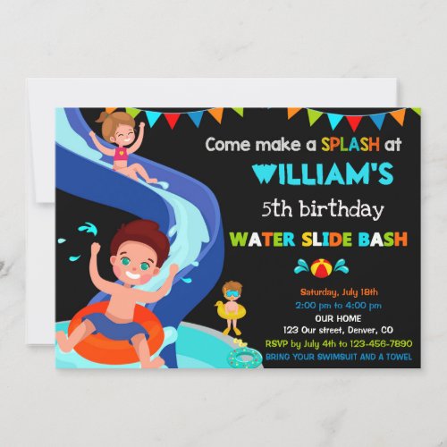 Waterslide birthday invitation Boy Pool party