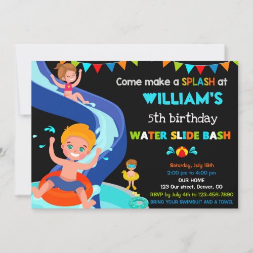 Waterslide birthday invitation Boy Pool party