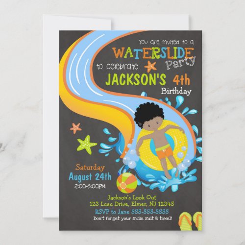 Waterslide Birthday Invitation  Pool Party  Boy