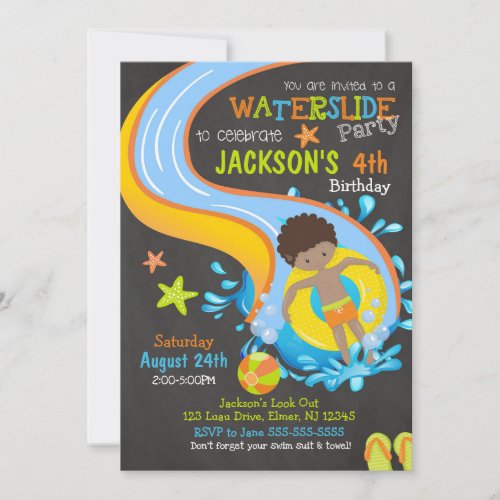 Waterslide Birthday Invitation  Pool Party  Boy
