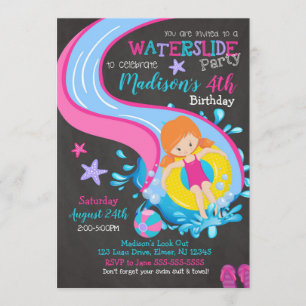 Waterslide Birthday Invitation / Pool Party / Girl