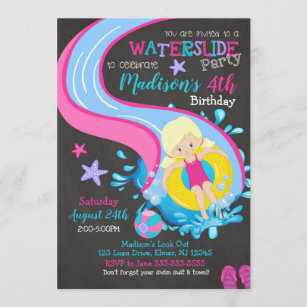 Waterslide Birthday Invitation / Pool Party / Girl