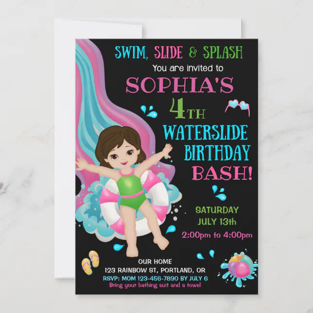 Waterslide birthday invitation Pool party invite | Zazzle