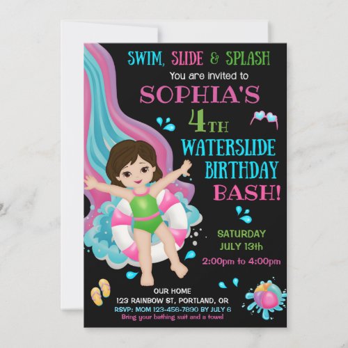 Waterslide birthday invitation Pool party invite