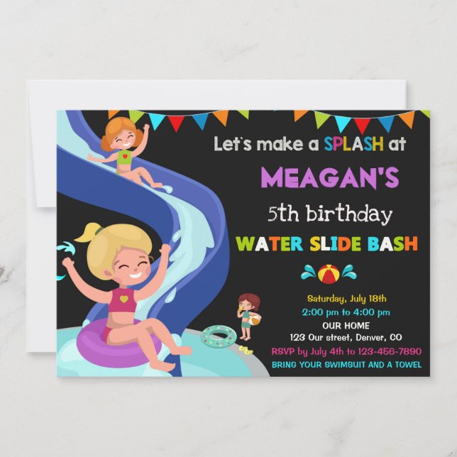 Waterslide birthday invitation Pool party invite (Front)