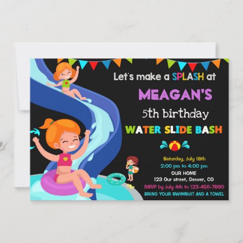 Waterslide birthday invitation Pool party invite