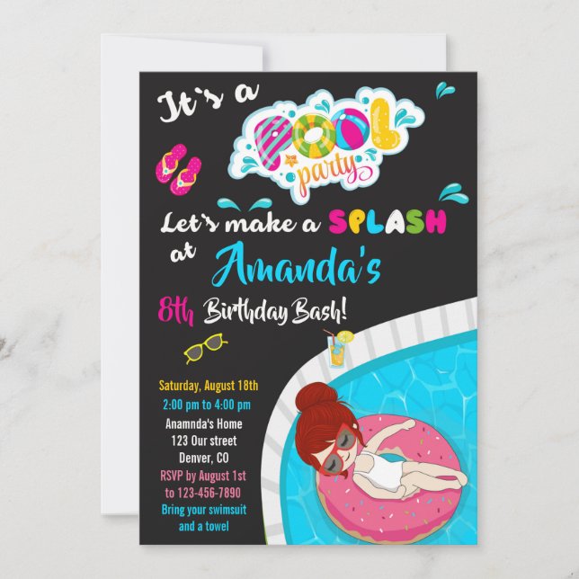 Waterslide birthday invitation Pool party invite (Front)