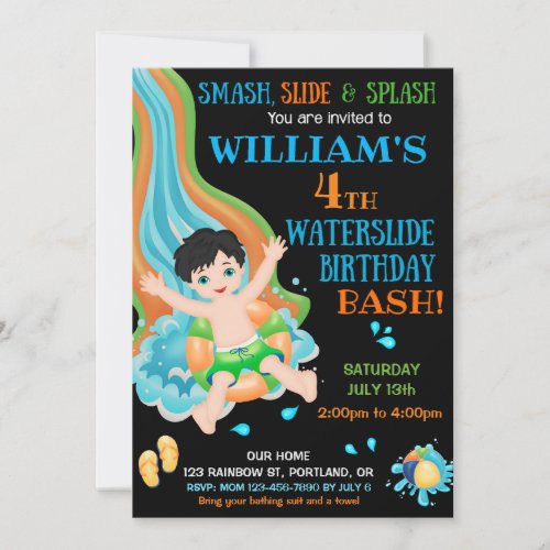 Waterslide birthday invitation Pool party invite