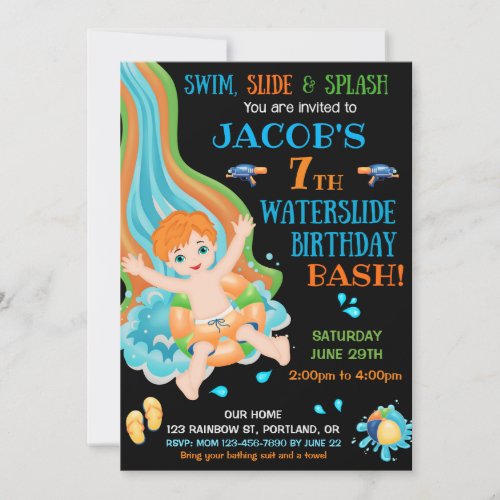 Waterslide birthday invitation Splish splash party