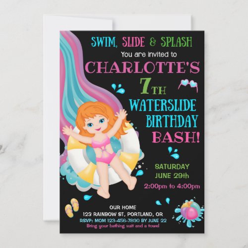 Waterslide birthday invitation Splish splash party