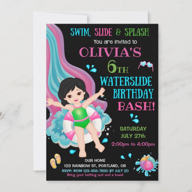 Waterslide birthday invitation Waterpark summer (Front)
