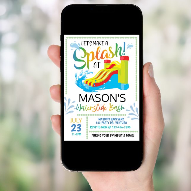  Waterslide Birthday, Let's make a Splash Invitation (Front Digital)