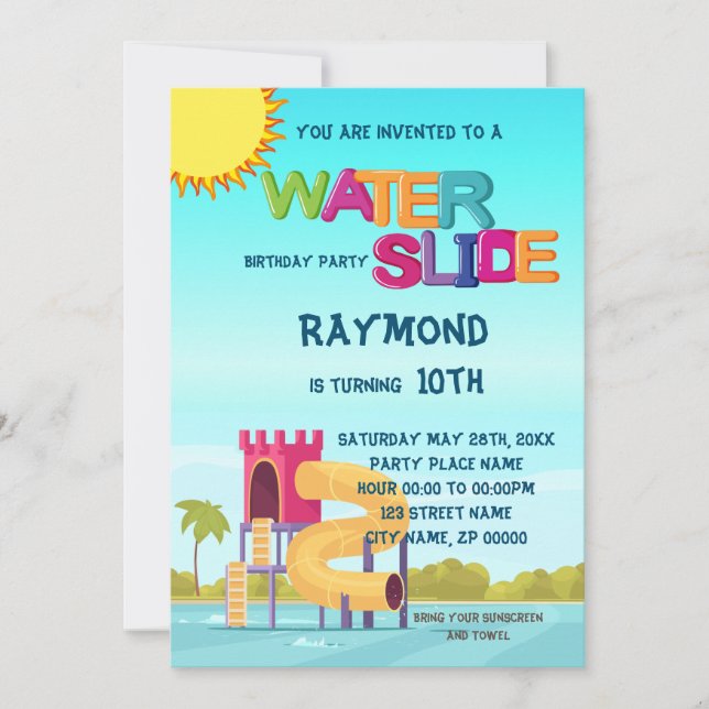 Waterslide Birthday Party Invitation (Front)