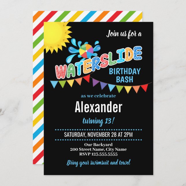 Waterslide birthday party Invitation (Front/Back)
