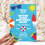 Waterslide Birthday Party Invitation<br><div class="desc">Splash,  Splash it's a Waterslide Birthday Bash - personalize for any age! Perfect for your summer pool or inflatable water slide birthday party. Design features water background with sunglasses,  sunshine,  umbrella,  popsicle,  beach ball and waterslide.</div>