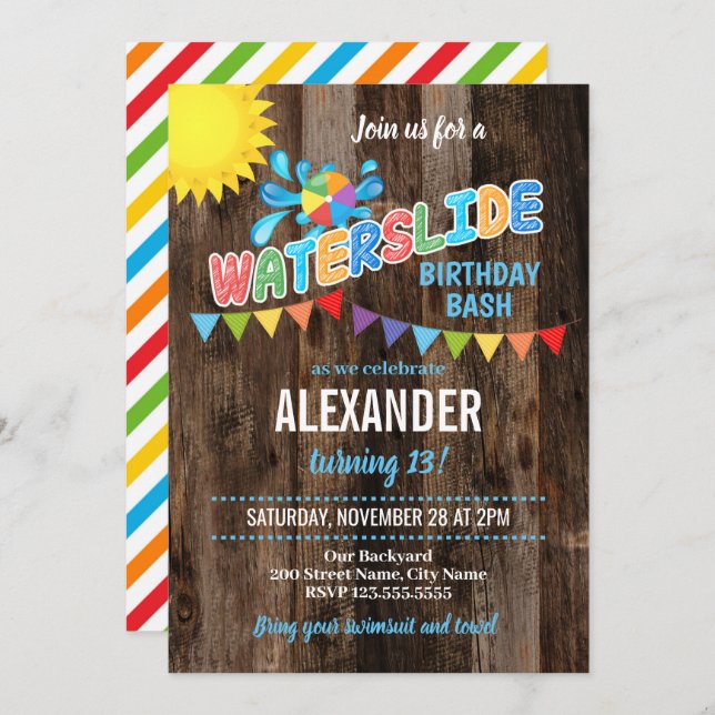 Waterslide Birthday Party Invitation (Front/Back)