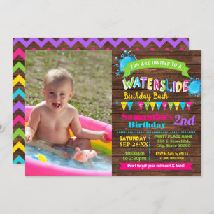 Waterslide birthday summer bash hot pink photo invitation