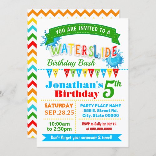 Waterslide birthday summer party primary colors invitation