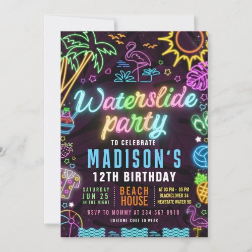Waterslide Glow Party Editable Invitation
