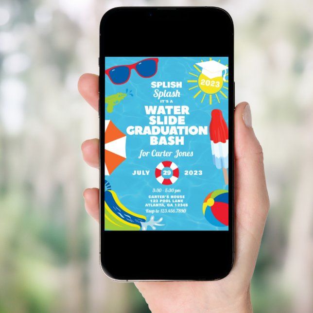 Waterslide Graduation Bash / Pool Party Invitation (Front Digital)