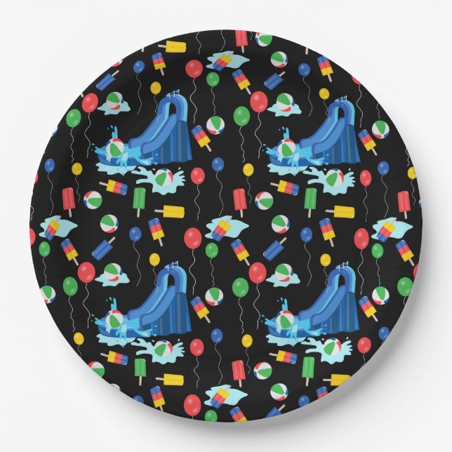 Waterslide Kids Summer Boy Girl Fun Paper Plates (Front)